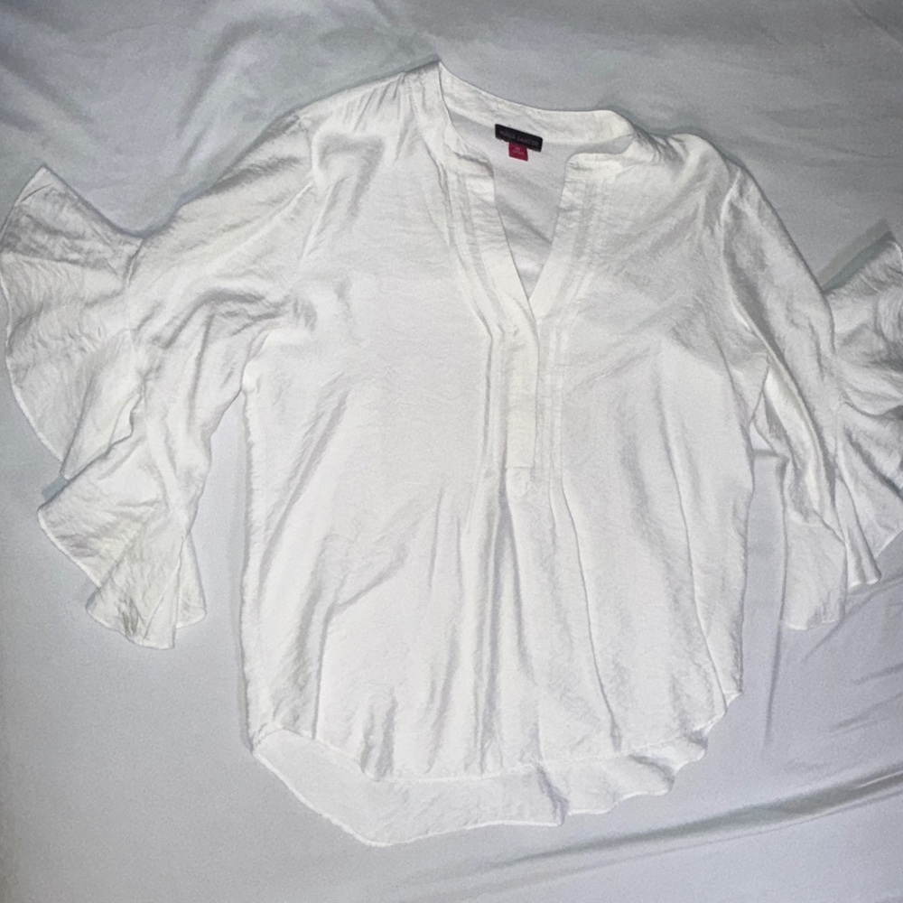 Vince Camuto White Blouse with Ruffled Bishop Sleeves